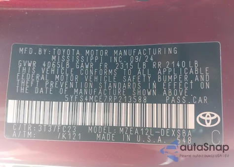 2024 Toyota Corolla Se from USA, damaged, VIN 5YFS4MCE7RP213588